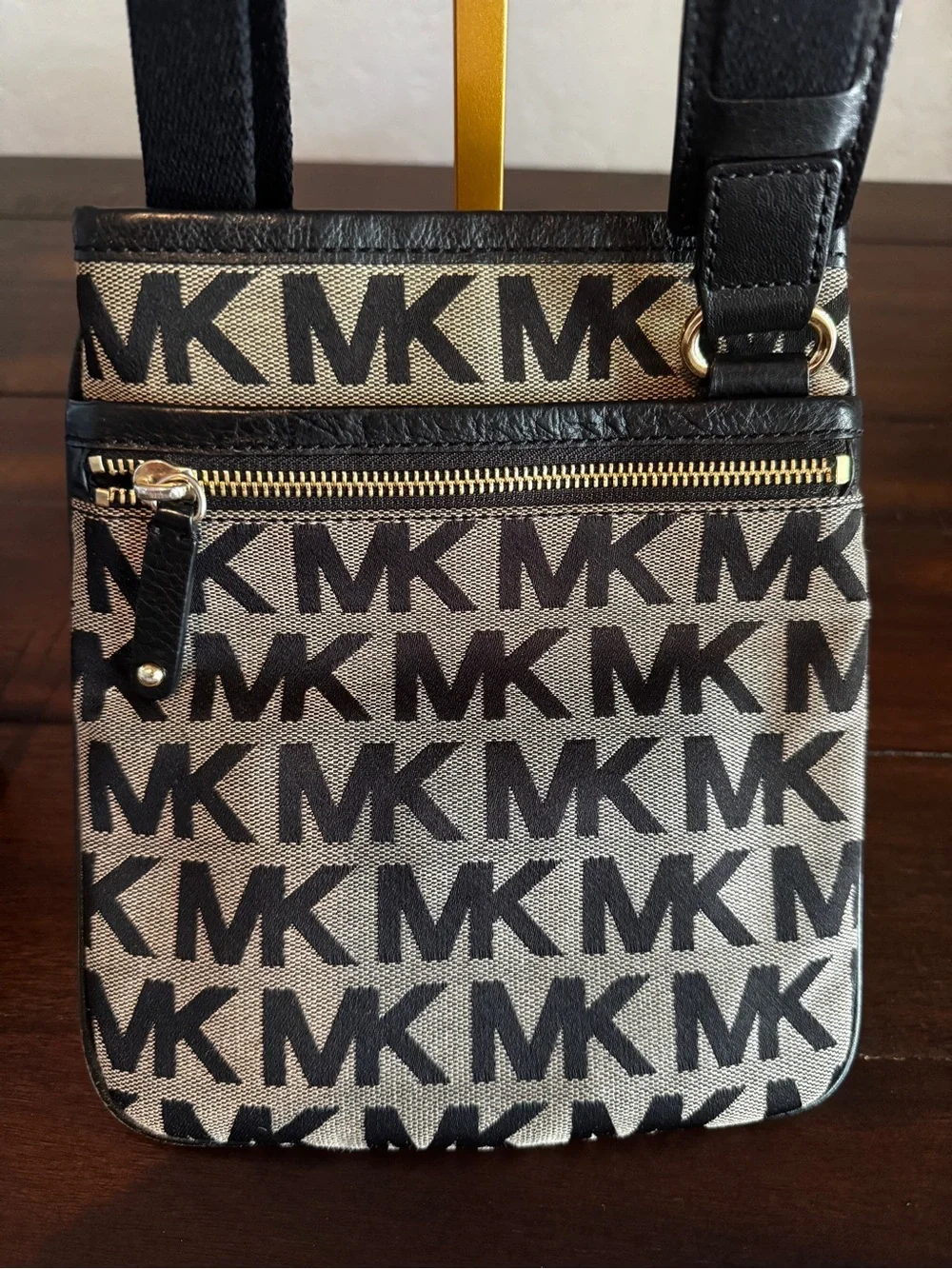 Michael Kors Beige and Black MK Logo Crossbody with Matching Wallet